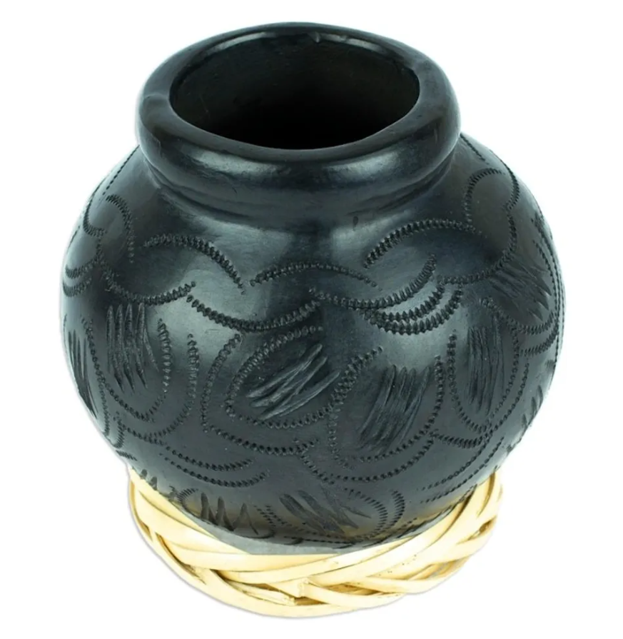 Barro Negro Black Ceramic Decorative Mini Vase 'Delightful Black'