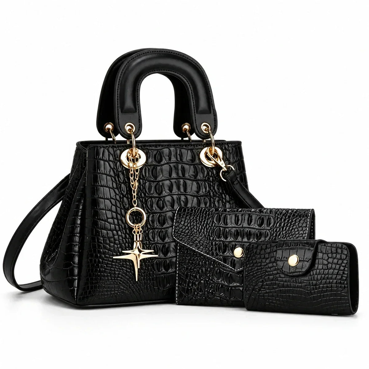 Crocodile-Embossed Leather Bag Set - Winnie