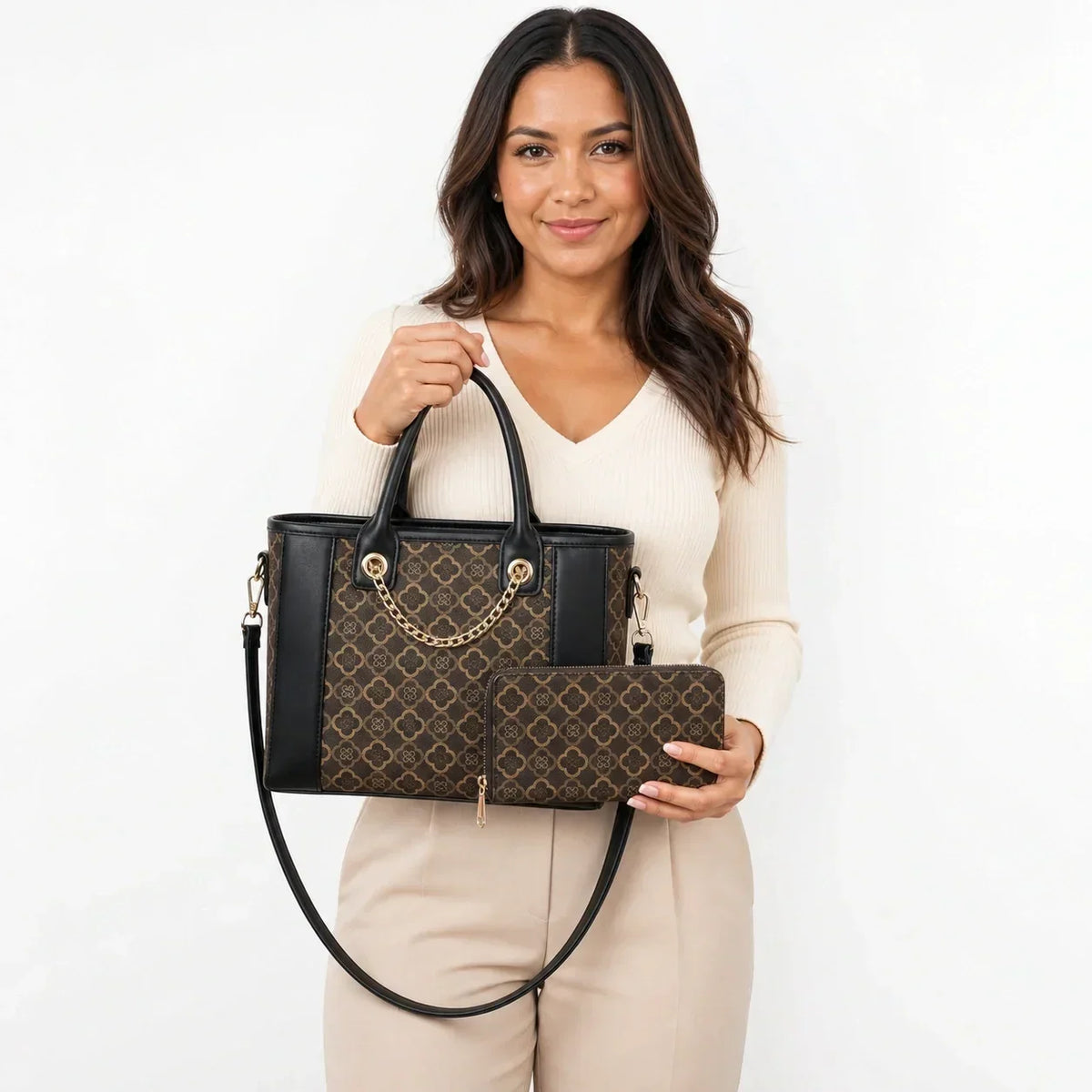 Printed Leather Tote Bag Set - Beatrix