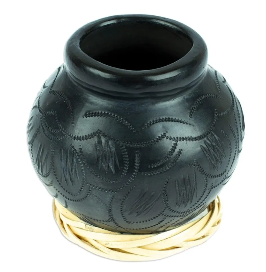Barro Negro Black Ceramic Decorative Mini Vase 'Delightful Black'