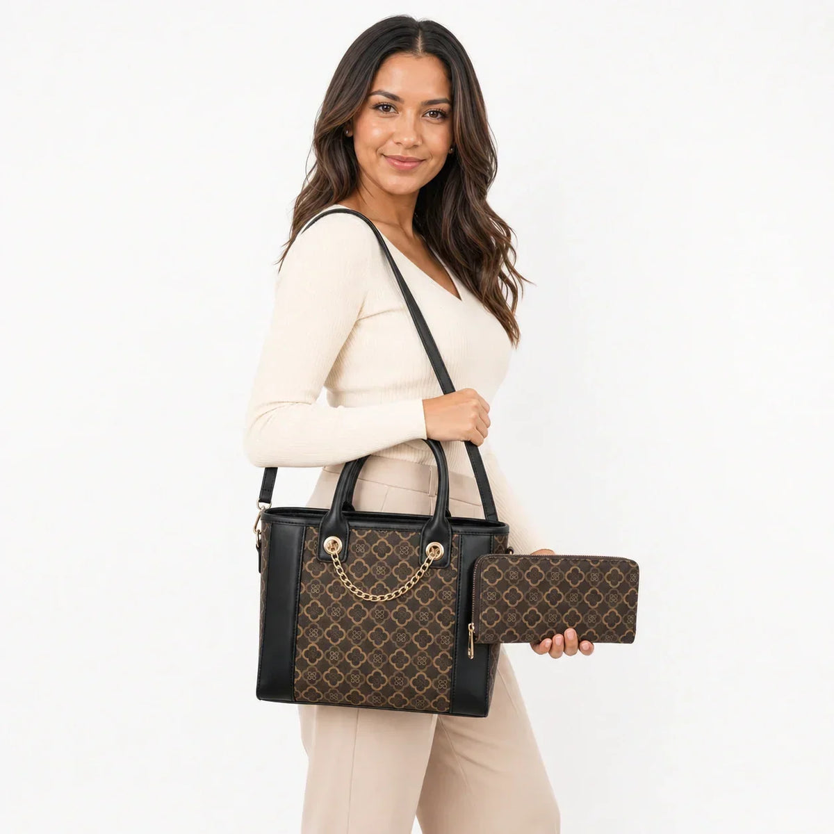 Printed Leather Tote Bag Set - Beatrix