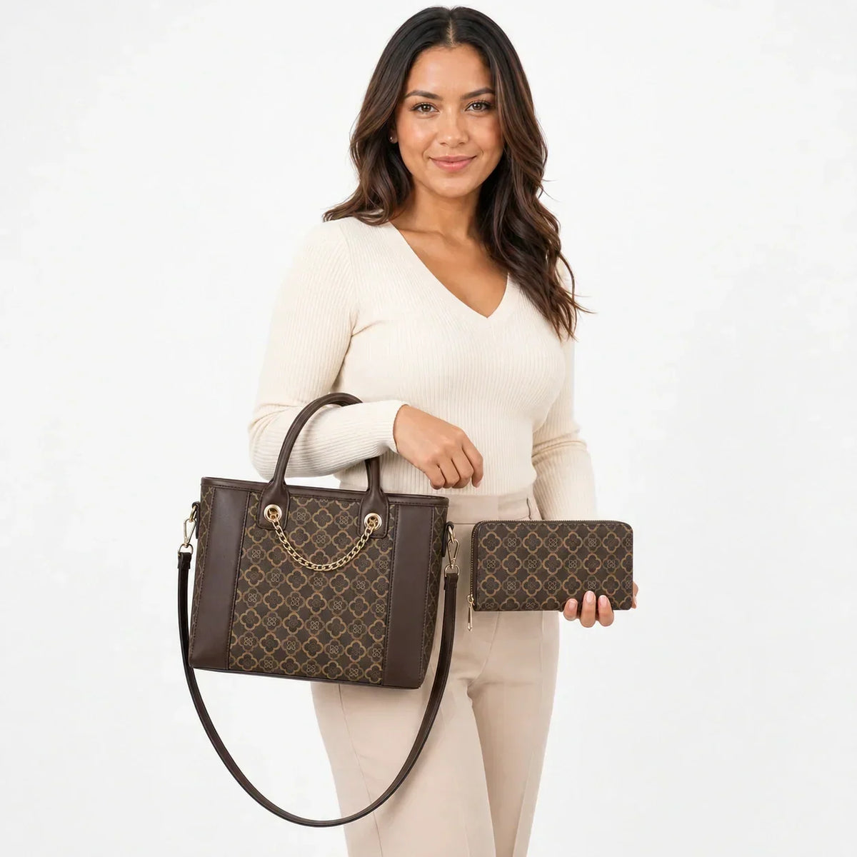 Printed Leather Tote Bag Set - Beatrix