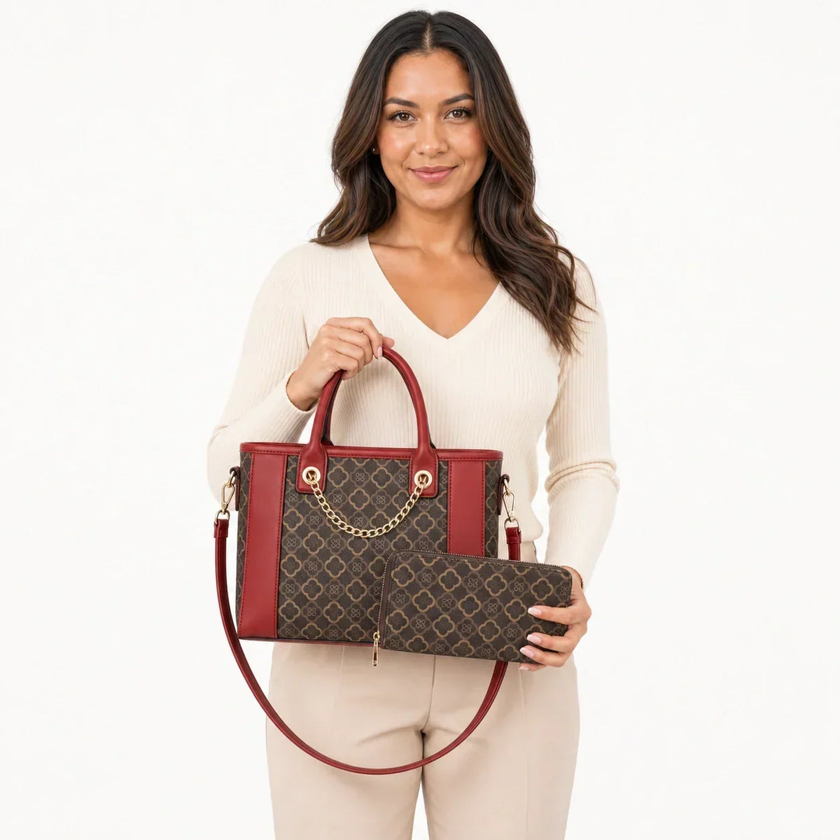 Printed Leather Tote Bag Set - Beatrix