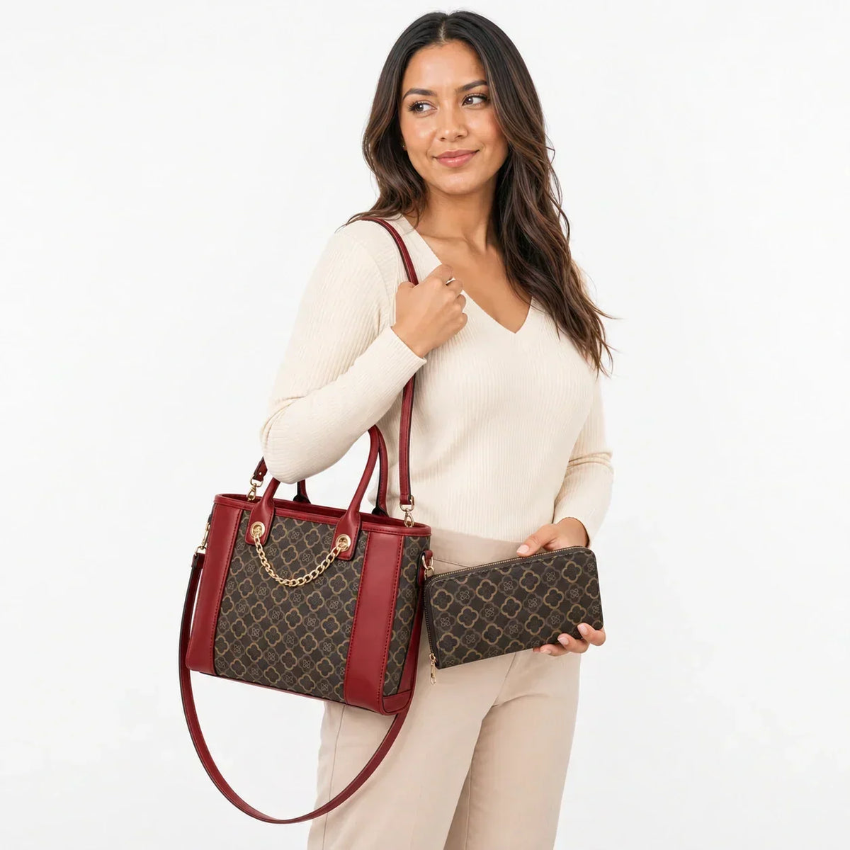 Printed Leather Tote Bag Set - Beatrix