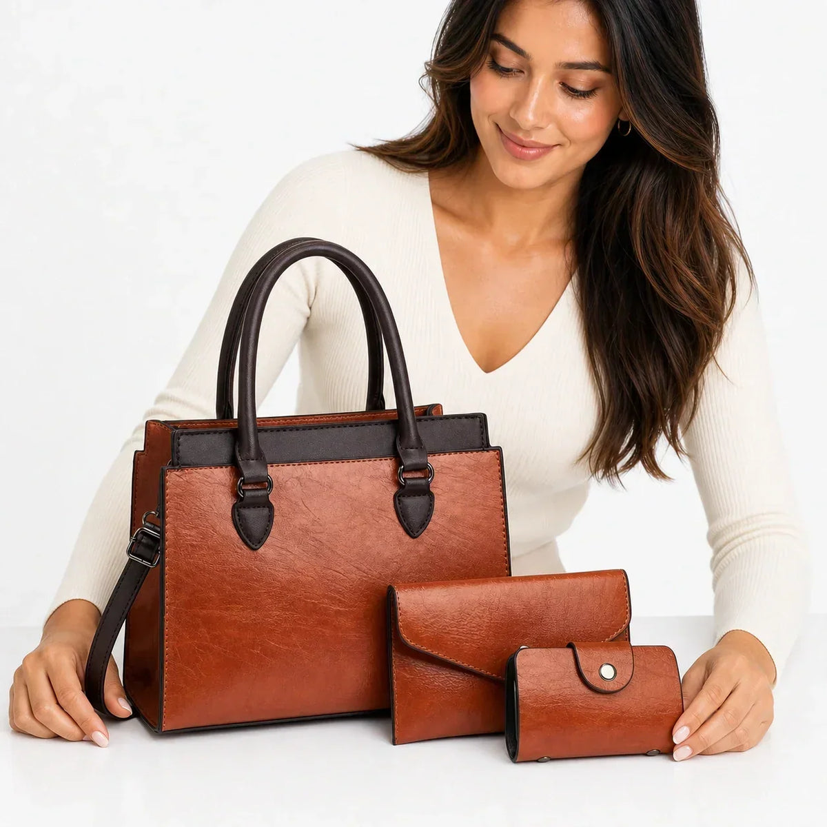 Leather Crossbody Set - Saskia