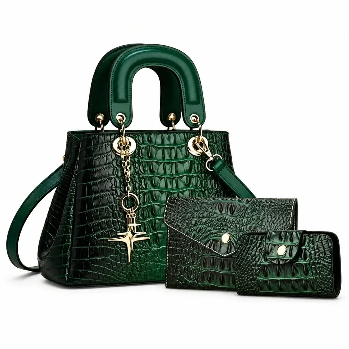 Crocodile-Embossed Leather Bag Set - Winnie