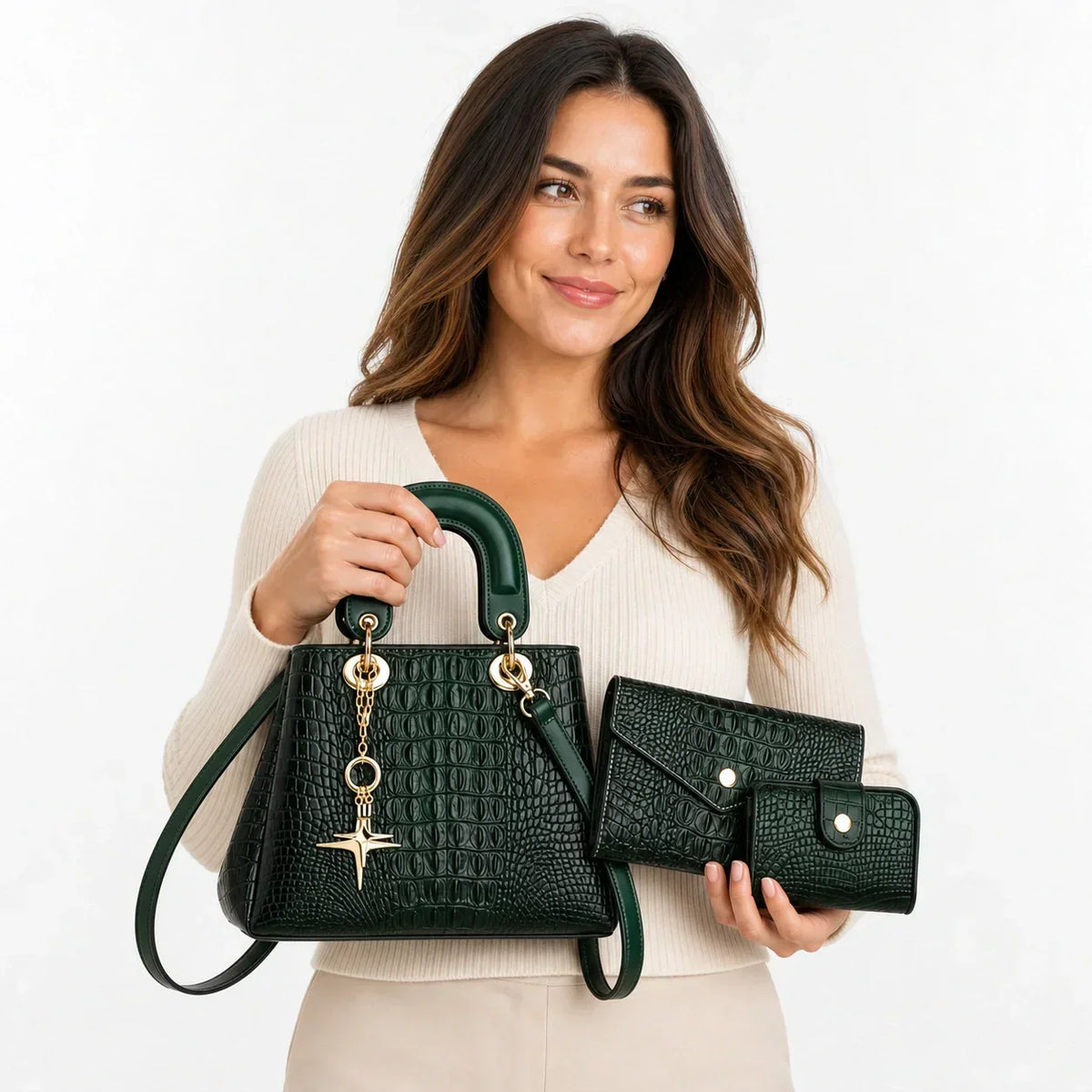 Crocodile-Embossed Leather Bag Set - Winnie