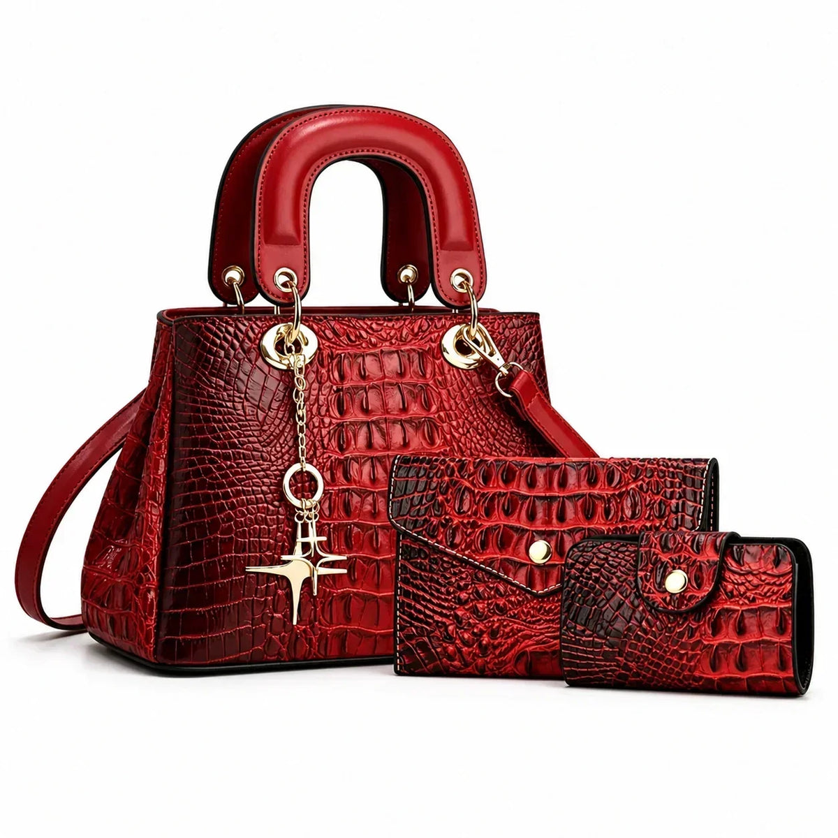 Crocodile-Embossed Leather Bag Set - Winnie